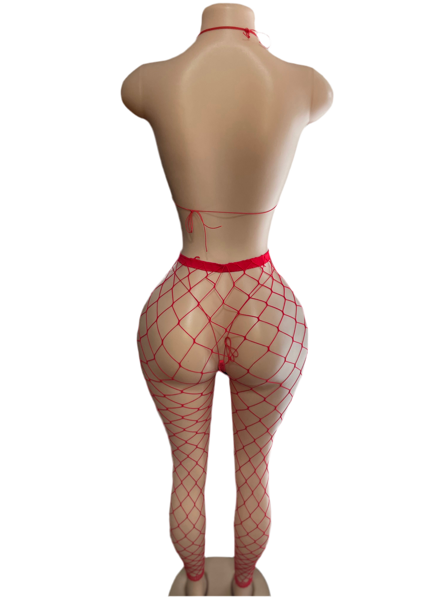Red Fishnet Leggings 3pc Micro Bikini