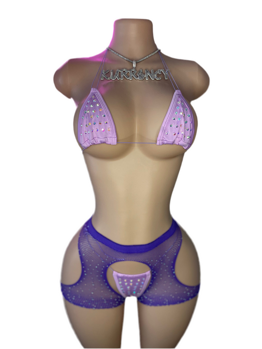 Lavender Hipster 3pc Bikini Short Set