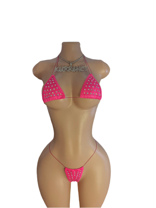 Rhinestone Hot Pink 2pc Micro Bikini