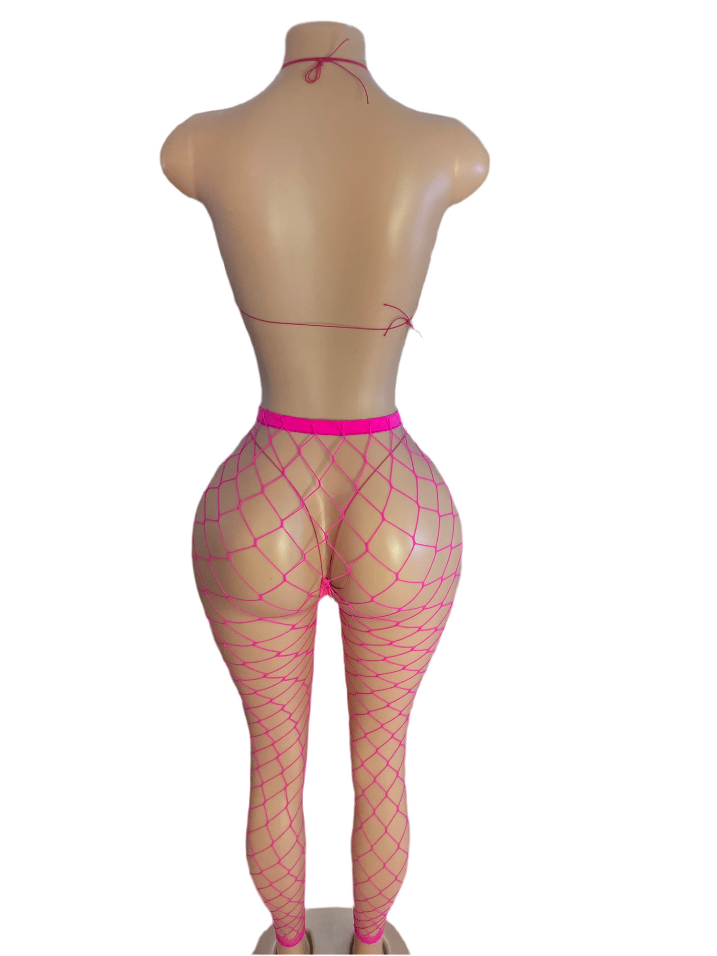 Hot Pink Fishnet Leggings 3pc Micro Bikini