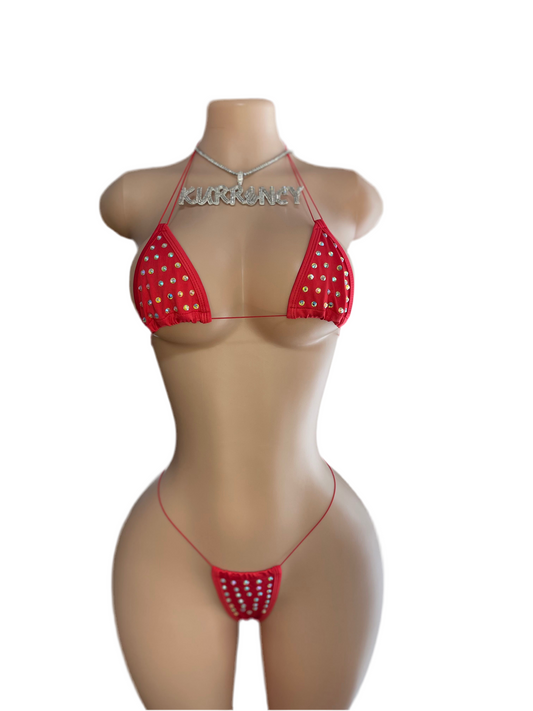 Rhinestone Red 2pc Micro Bikini