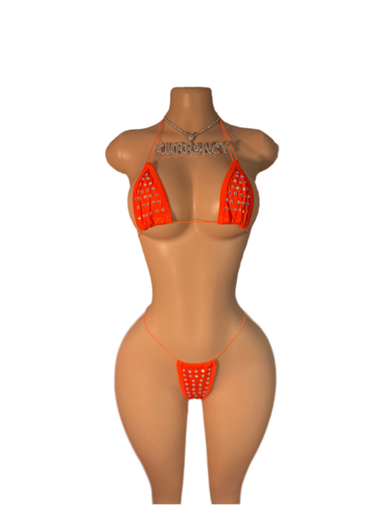 Rhinestone Bikini Orange 3pc Micro Bikini