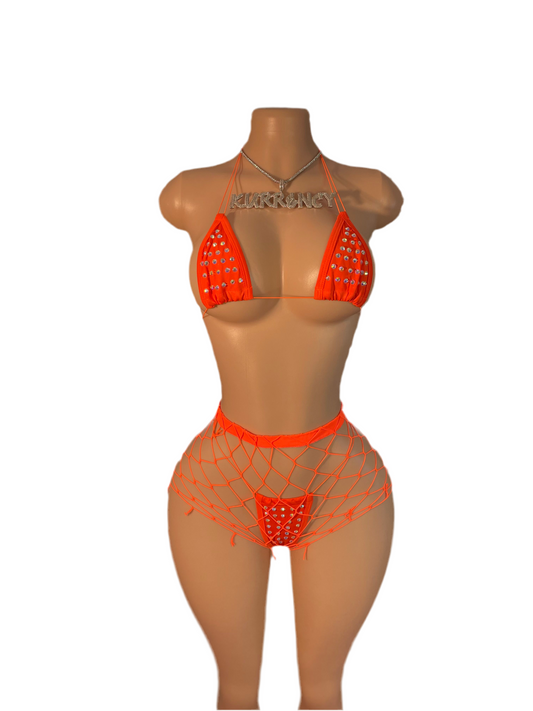Fishnet Orange 3pc Micro Bikini