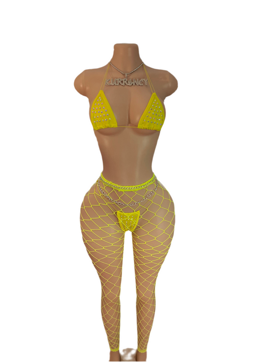 Banana Fishnet Leggings 3pc Micro Bikini