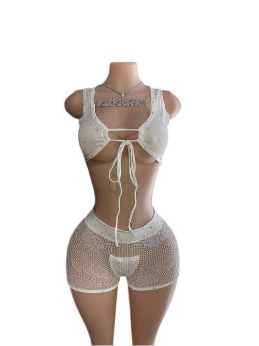 Alexis White 3pc Micro Bikini Short Set
