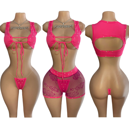 Alexis Pink 3pc Micro Bikini Short Set